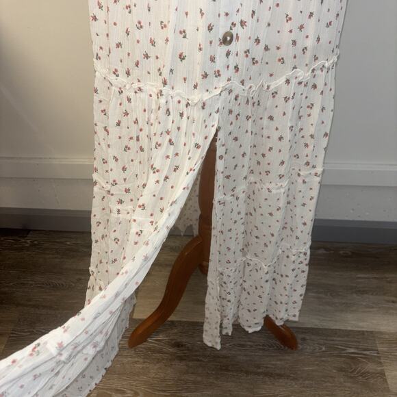 Women’s White Floral Maxi Sz Med Two Piece Set Off Shoulder Crop Top Skirt Linen - Picture 4 of 9